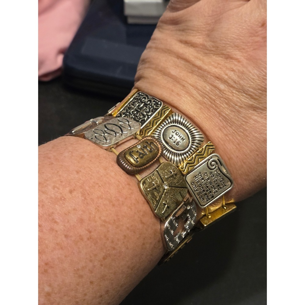 Pair of Christian Stretch Charm Bracelets Mixed Metal Faith Hope  John 3 16